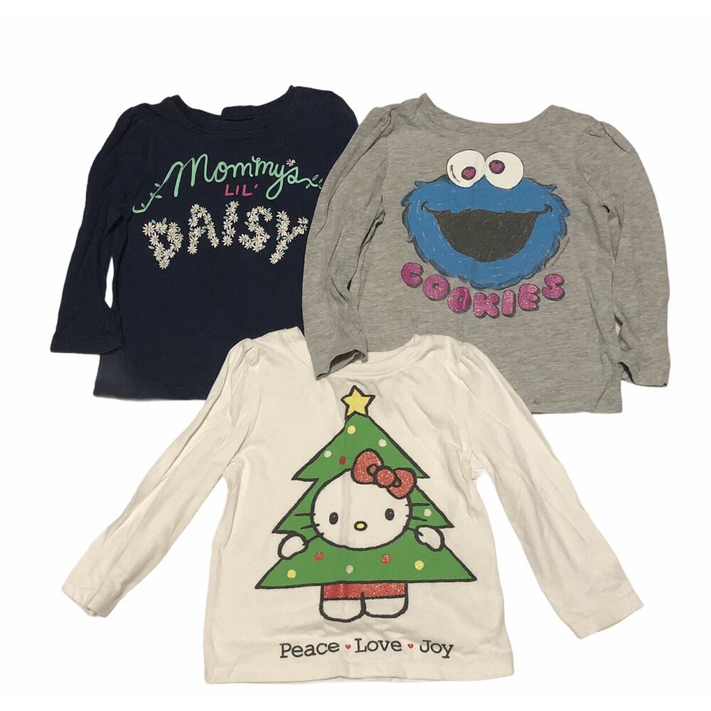 Old Navy Cookie Monster Hello Kitty Christmas And Mommy's Daisy Shirts 12-18m